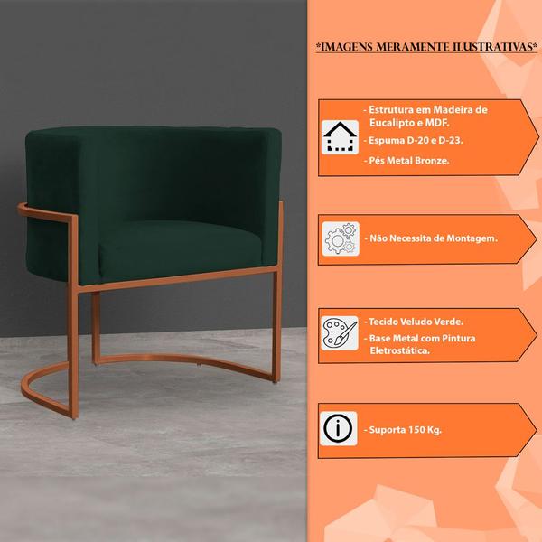 Imagem de Kit 6 Poltronas Decorativa Luana Base Bronze Veludo Verde - Montanaris Decor