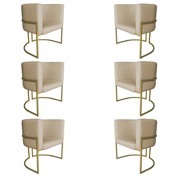 Imagem de Kit 6 Poltronas Decorativa Luana Base Gold PU Bege - Montanaris Decor