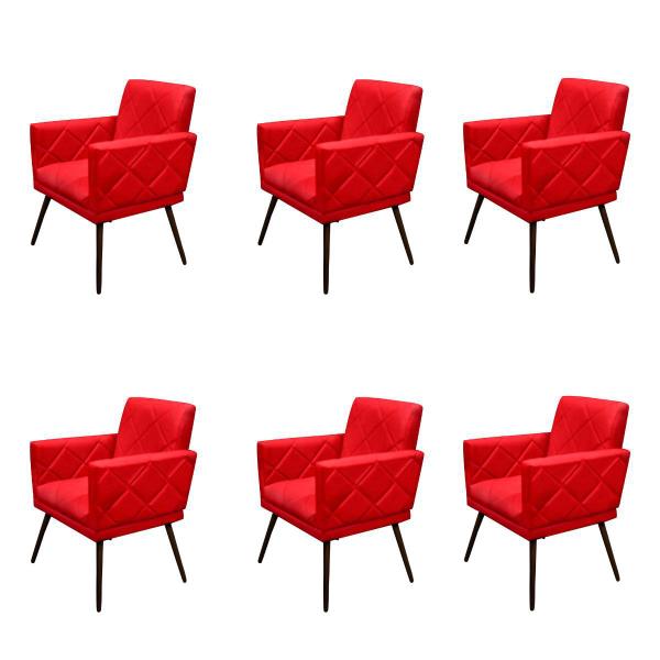 Imagem de Kit 6 Poltronas Decorativa Mai Recepção Sala Suede Vermelho