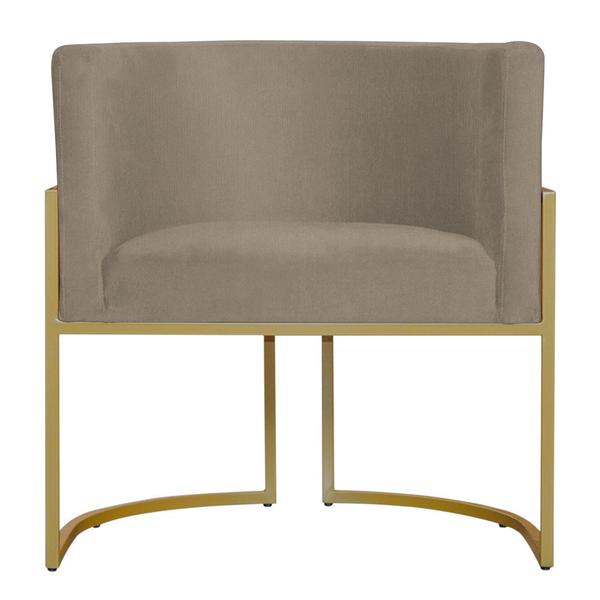 Imagem de Kit 6 Poltronas Decorativa Sala de Estar Luana Base Gold Suede Cappuccino - Montanaris Decor