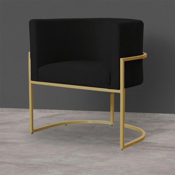 Imagem de Kit 6 Poltronas Decorativa Sala de Estar Luana Base Gold Suede Preto - Montanaris Decor