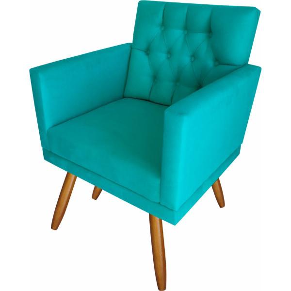 Imagem de Kit 6 Poltronas Decorativas Capitonê E Puff Azul Turqueza