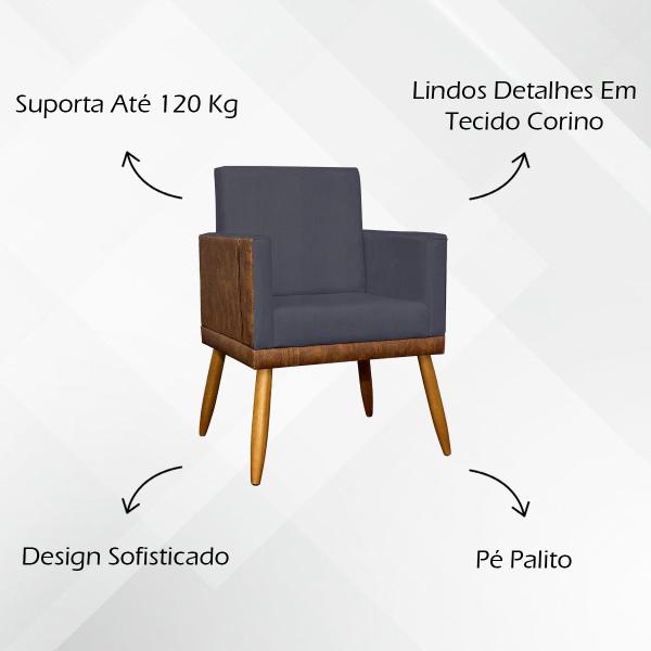 Imagem de Kit 6 Poltronas Decorativas Lis material sintético e Linho Cores Pé Palito 30 Cm Castanho