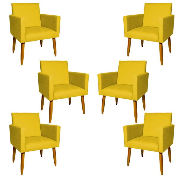 Imagem de Kit 6 Poltronas Decorativas Nina Para Sala Recepção Escritório Suede Amarelo - Clique E Decore