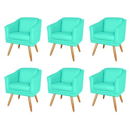 Imagem de Kit 6 Poltronas Decorativas San Diego Sala de Estar Tecido Veludo Azul Turquesa Kimi Decor