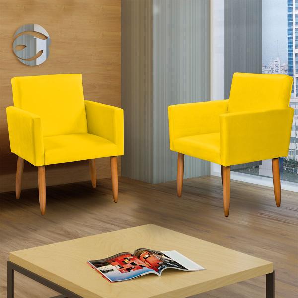 Imagem de Kit 6 Poltronas Para Sala Decorativas Nina Suede Cores Pé Castanho - Clique E Decore