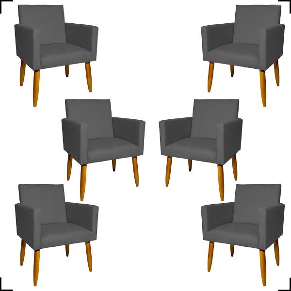 Imagem de Kit 6 Poltronas Para Sala Decorativas Nina Suede Cores Pé Castanho - Clique E Decore