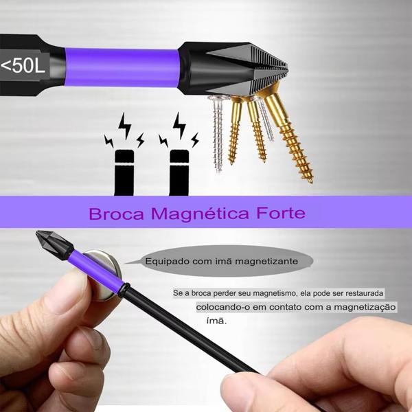 Imagem de Kit 6 Pontas Bits Broca Super Magnética Ponteira Phillips Ph2 Aço S2 para Parafusadeira de Impacto