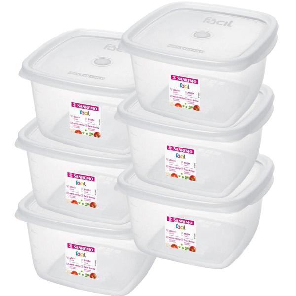 Imagem de Kit 6 Pote 3700Ml Quadrado Plástico Vai Freezer Microondas