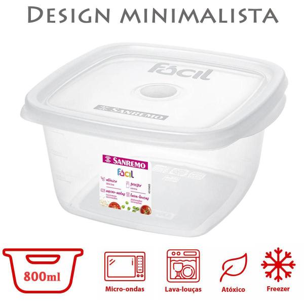 Imagem de Kit 6 Pote 800Ml Quadrado Plástico Vai Ao Freezer Microondas