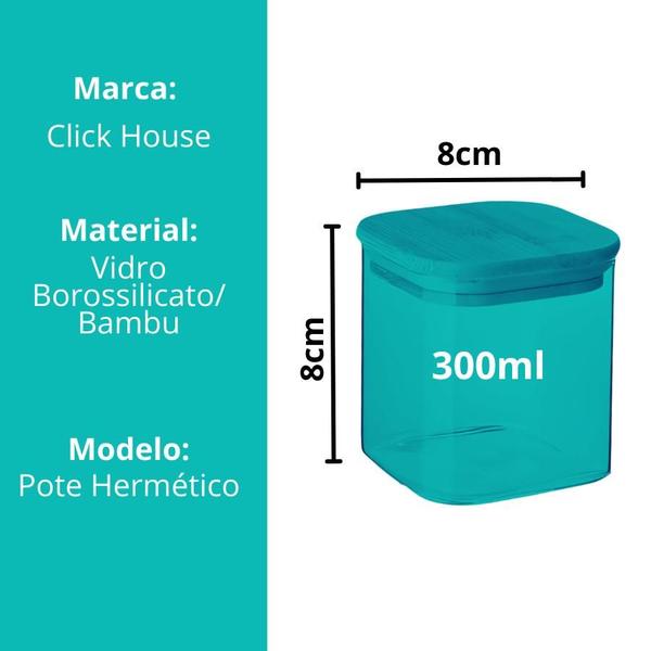 Imagem de Kit 6 Pote Hermético Mantimento Armazenamento De Vidro Com Tampa de Bambu 300ml