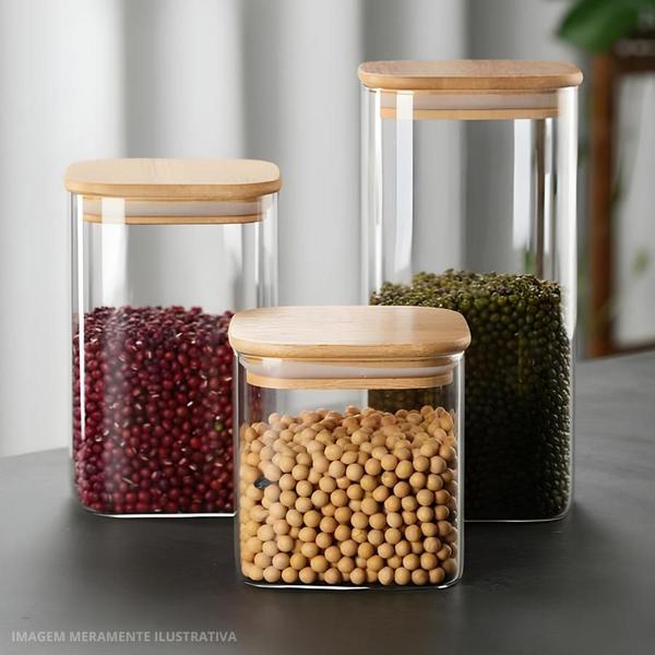 Kit 6 Pote Hermético Mantimento Armazenamento De Vidro Com Tampa de Bambu 550mL - Casita Imagem de Kit 6 Pote Hermético Mantimento Armazenamento De Vidro Com Tampa de Bambu 550mL