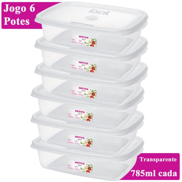 Imagem de Kit 6 Pote p/ Guardar Congelar Comida Marmita 785ml BPA Free