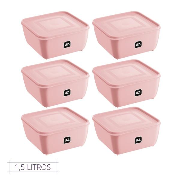 Imagem de Kit 6 Pote Quadrado Plástico 1,5L Premium UZ Cor Rosa