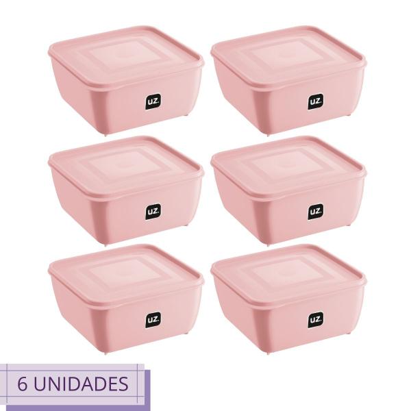 Imagem de Kit 6 Pote Quadrado Plástico 2,5L Premium UZ Cor Rosa