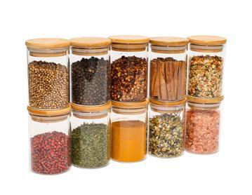 Kit 6 Potes de Vidro Hermético com Tampa de Bambu 200ml Alimentos Mantimentos - Becca Home Imagem de Kit 6 Potes de Vidro Hermético com Tampa de Bambu 200ml Alimentos Mantimentos