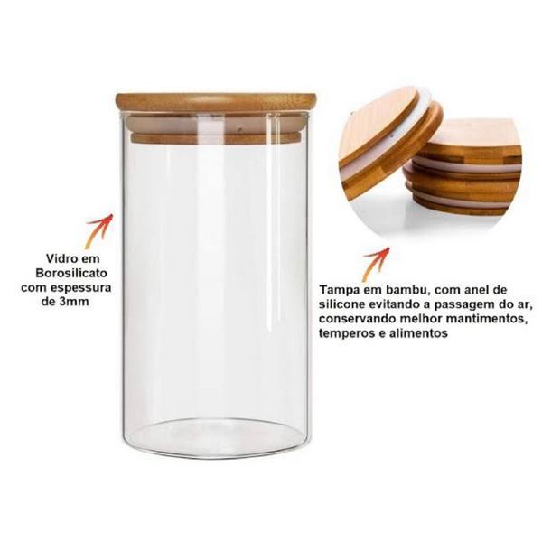 Imagem de Kit 6 Potes de Vidro Hermético com Tampa de Bambu 200ml Alimentos Mantimentos