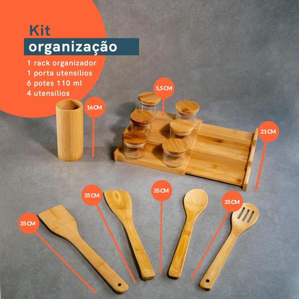 Imagem de Kit 6 Potes Hermético 110Ml Com Tampa De Bambu, Rack Organiz