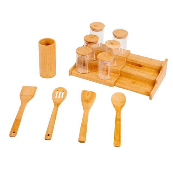 Imagem de Kit 6 Potes Hermético 250Ml Com Tampa De Bambu, Rack Organiz