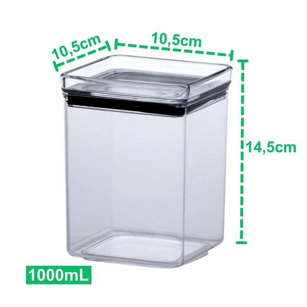 Imagem de Kit 6 Potes Hermético Recipientes Para Mantimentos 1000ML Acrílico Transparente Alimentos Empilhável Dispensa