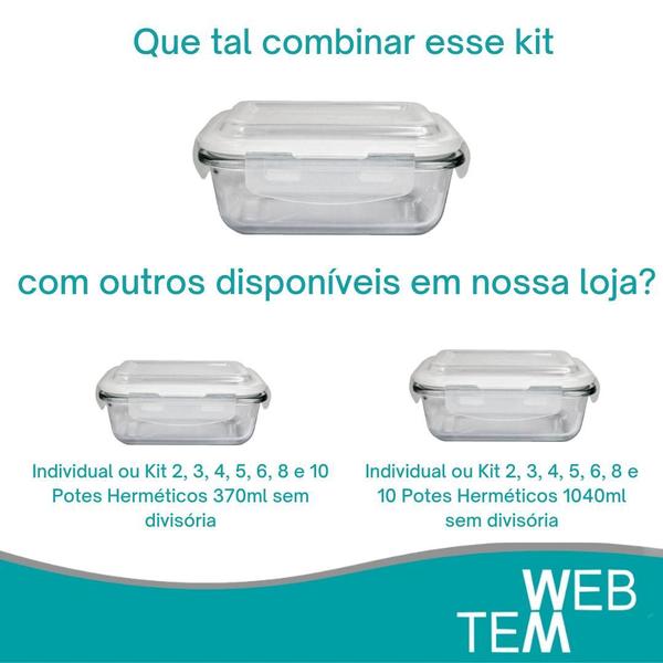 Imagem de Kit 6 Potes Herméticos Marmita de Vidro Retangular 640ml Tampa BPA Free: Armazenar Alimento e Organização de Casa com Sustentabilidade e Praticidade