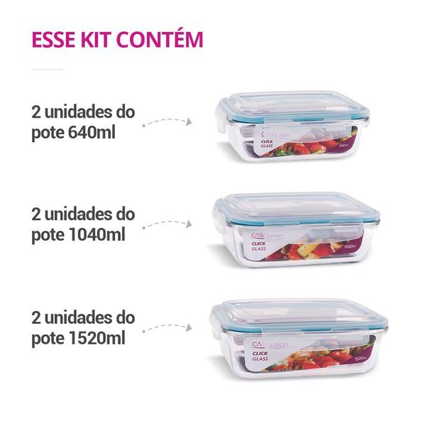 Imagem de Kit 6 Potes Herméticos Marmita Mantimentos Tamanhos Variados Trava