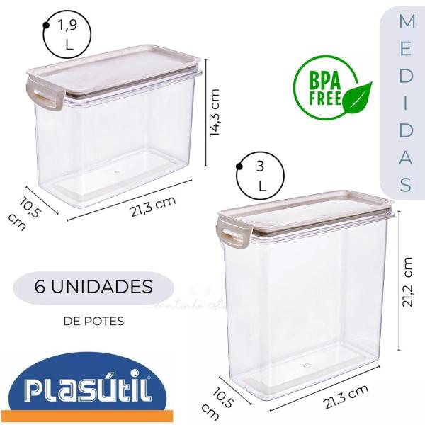 Imagem de Kit 6 Potes Herméticos Porta Mantimento Empilhavel 3L E 1,9L