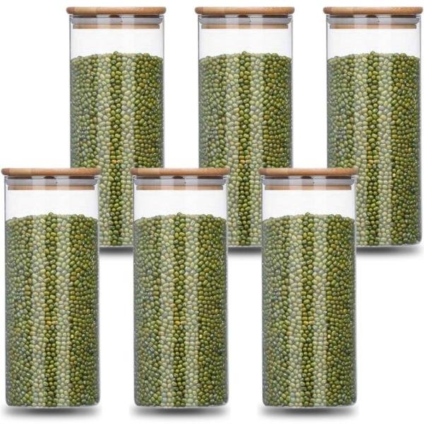 Imagem de Kit 6 Potes Para Alimentos De Vidro Com Tampa Bambu 400Ml