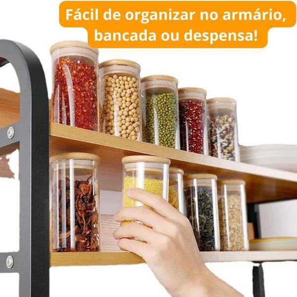 Imagem de Kit 6 Potes Para Alimentos De Vidro Com Tampa Bambu 400Ml