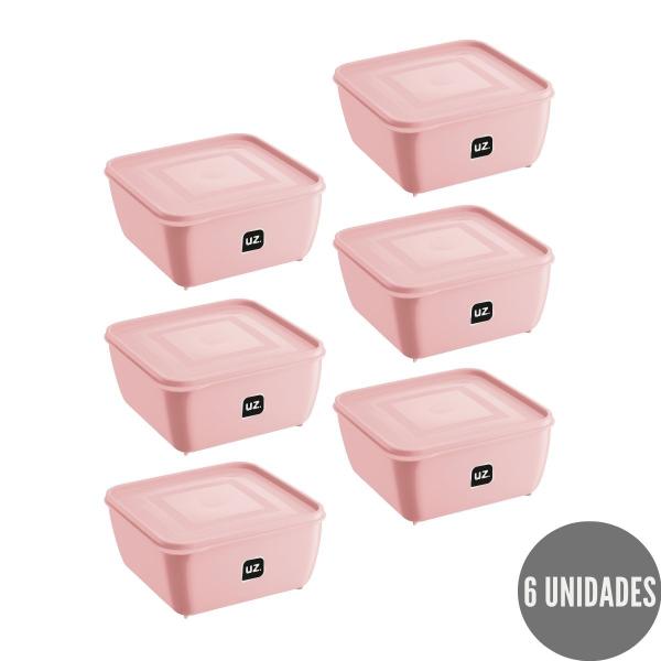 Imagem de Kit 6 Potes Quadrado Rosa Alimentos Fit 500ml Boa Vedação