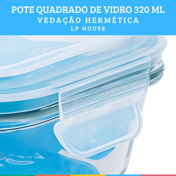 Imagem de Kit 6 Potes Quadrado Vidro 320ml Vedação Hermética LP House