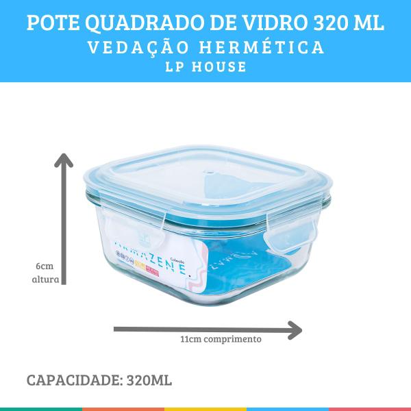 Imagem de Kit 6 Potes Quadrado Vidro 320ml Vedação Hermética LP House