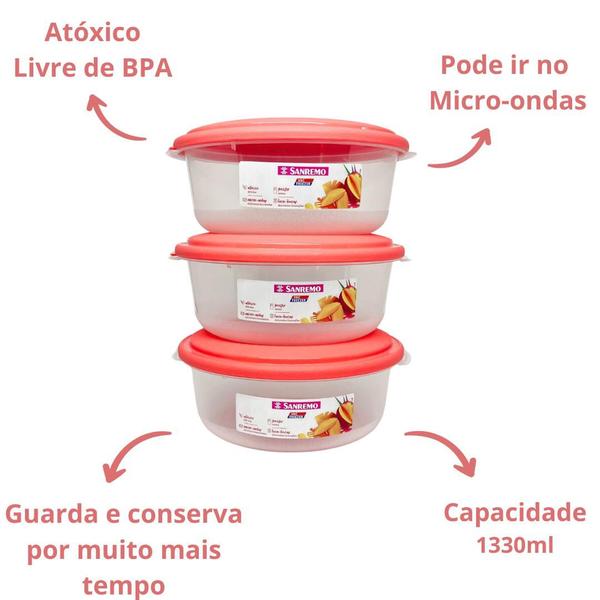 Imagem de Kit 6 Potes Redondo 1300ml Plástico Médio Organizador de Alimentos Cozinha Sanremo  - SALMÃO