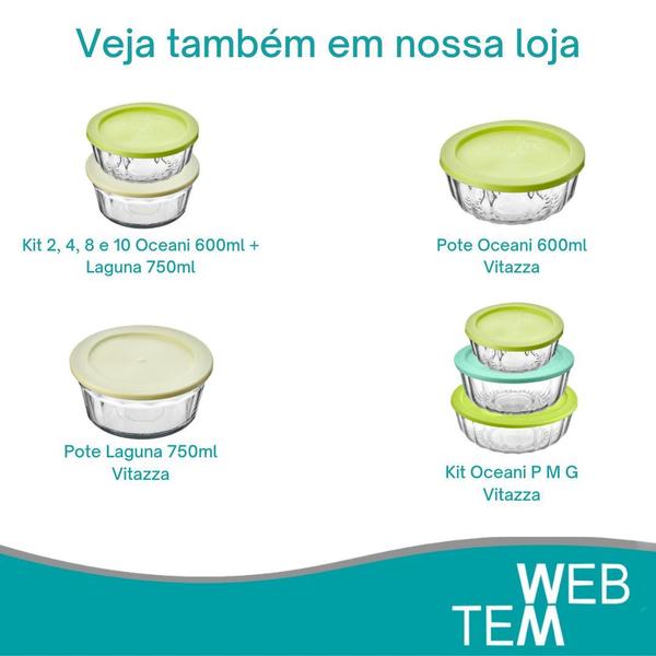 Imagem de Kit 6 Potes Tigela de Vidro com Tampa Plástica Laguna 750ml e Oceani 600ml Vitazza:Para Servir, Organização de Cozinha e Geladeira, Opção Sustentável