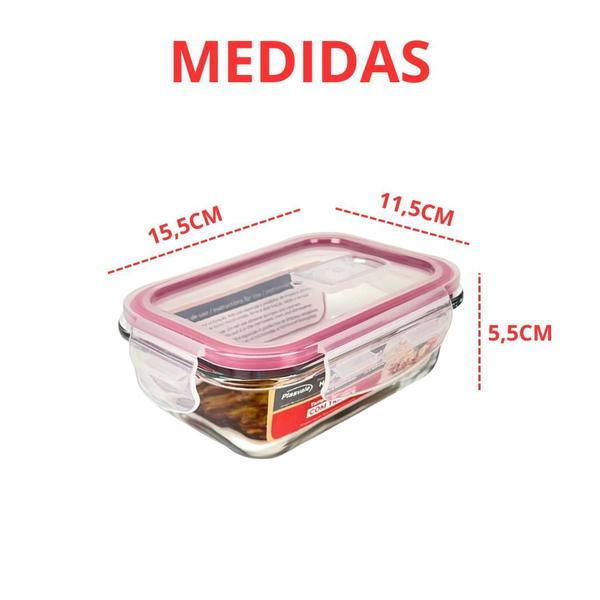 Imagem de Kit 6 potes vidro hermético retangular. 370 ml