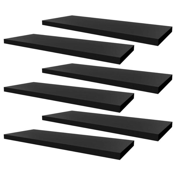 Imagem de Kit 6 Prateleiras 30cm MDF Preto Nicho Sala Quarto Banheiro