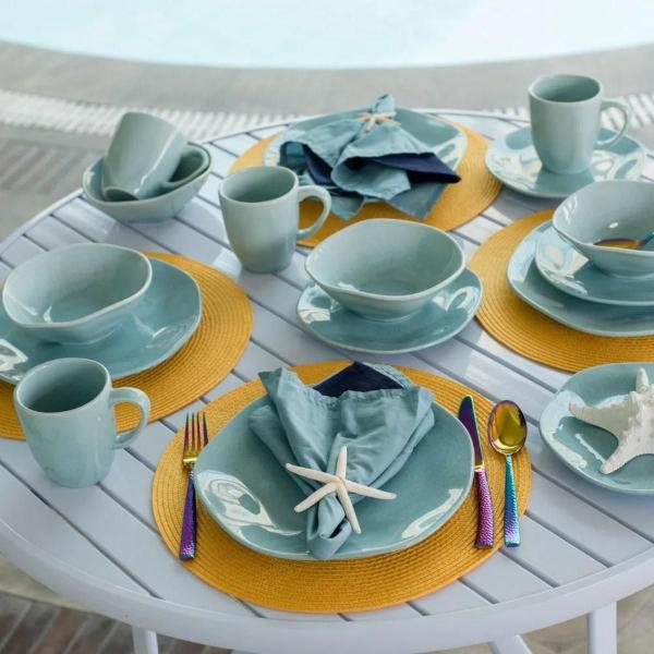 Imagem de Kit 6 Prato Raso Refeição Ryo Blue Bay Oxford 27cm Porcelana