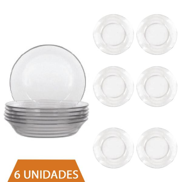 Imagem de Kit 6 Prato Redondo Fundo 19,6Cm Para Sopa Refeição Duralex