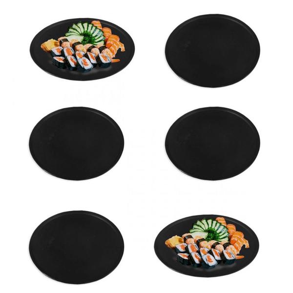 Imagem de Kit 6 Pratos 25cm Raso em Melamina/Plastico Preto para Sushi  Bestfer 