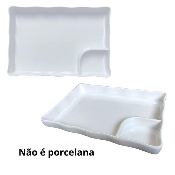 Imagem de Kit 6 Pratos com Divisoria 21cm para Porcao e Sushi Branco Melamina Premium  Bestfer 