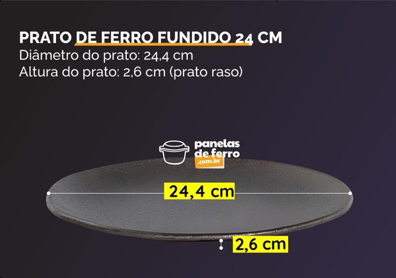 Imagem de Kit 6 Pratos de Ferro Fundido Raso Preto Liso para Restaurante 24 cm Santana