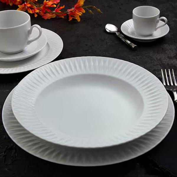 Imagem de Kit 6 Pratos Fundos de Jantar 23cm Porcelana Branco Germer Diamante Mesa Posta