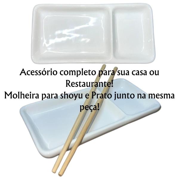 Imagem de Kit 6 Pratos individual Sapporo com Divisória para shoyu em Porcelana Branca Resistente