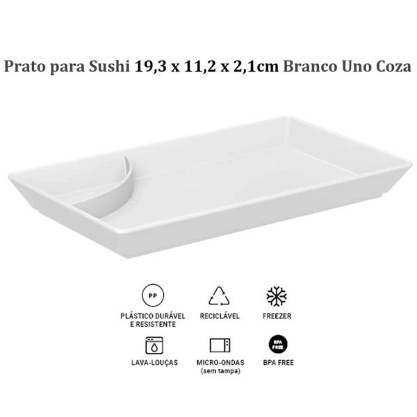 Imagem de Kit 6 Pratos para Sushi Comida Japonesa com Porta Shoyu Comida Oriental Branco Uno Coza