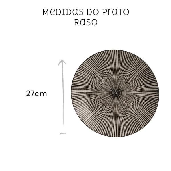 Imagem de Kit 6 Pratos Raso De Cerâmica Stripe Preto Luxo 27cm