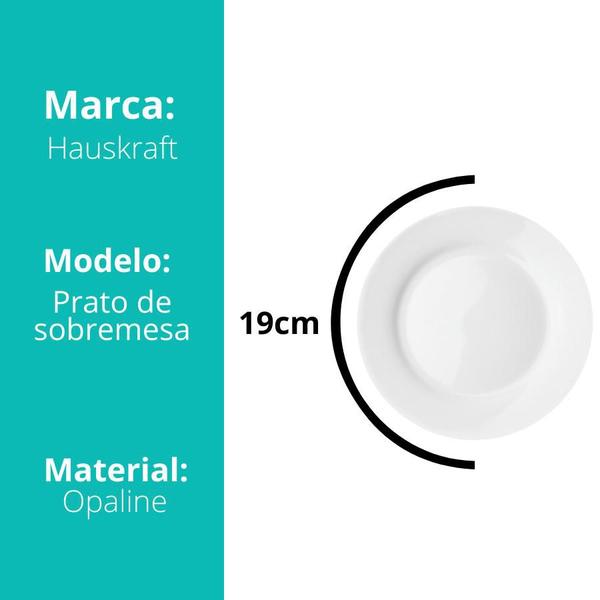 Imagem de Kit 6 Pratos Redondo Sobremesa Opaline Branco Jantar Restaurante Gourmet 19cm