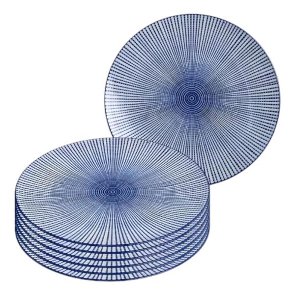 Imagem de Kit 6 Pratos Sobremesa De Cerâmica Stripe Luxo Azul 19cm