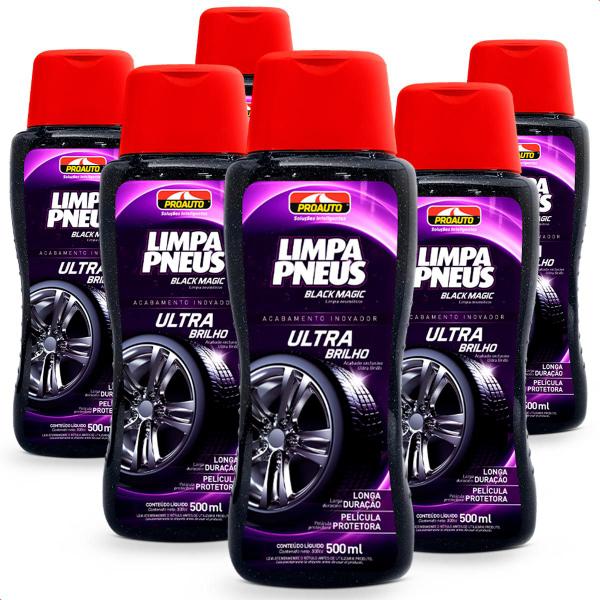 Imagem de Kit 6 Pretinhos Automotivo Limpa Pneus Classic Ultra Brilho Proauto 500ml