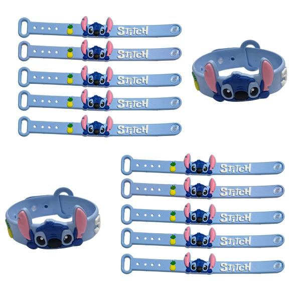 Imagem de Kit 6 pulseiras Stitch Azul infantil crianças emborrachadas com regulagem