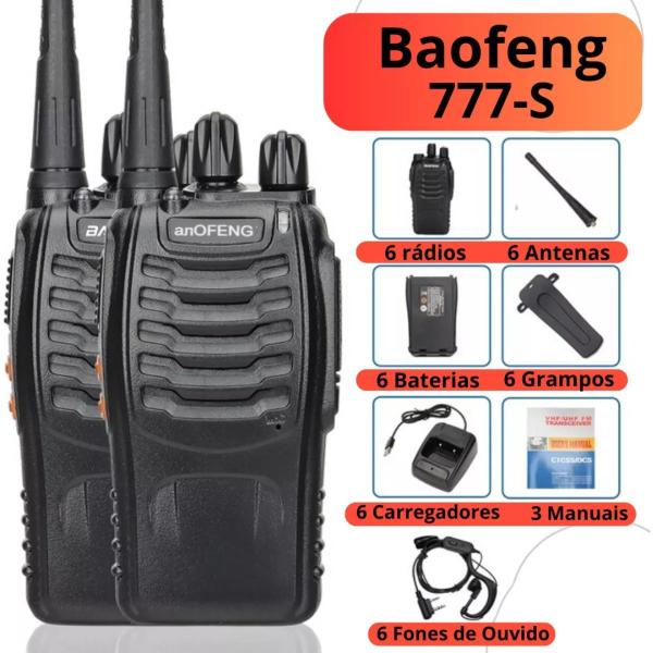 Imagem de Kit 6 Radio Walk Talk Comunicador 16 Ch 12km Baofeng 777 Ht Cor Preto